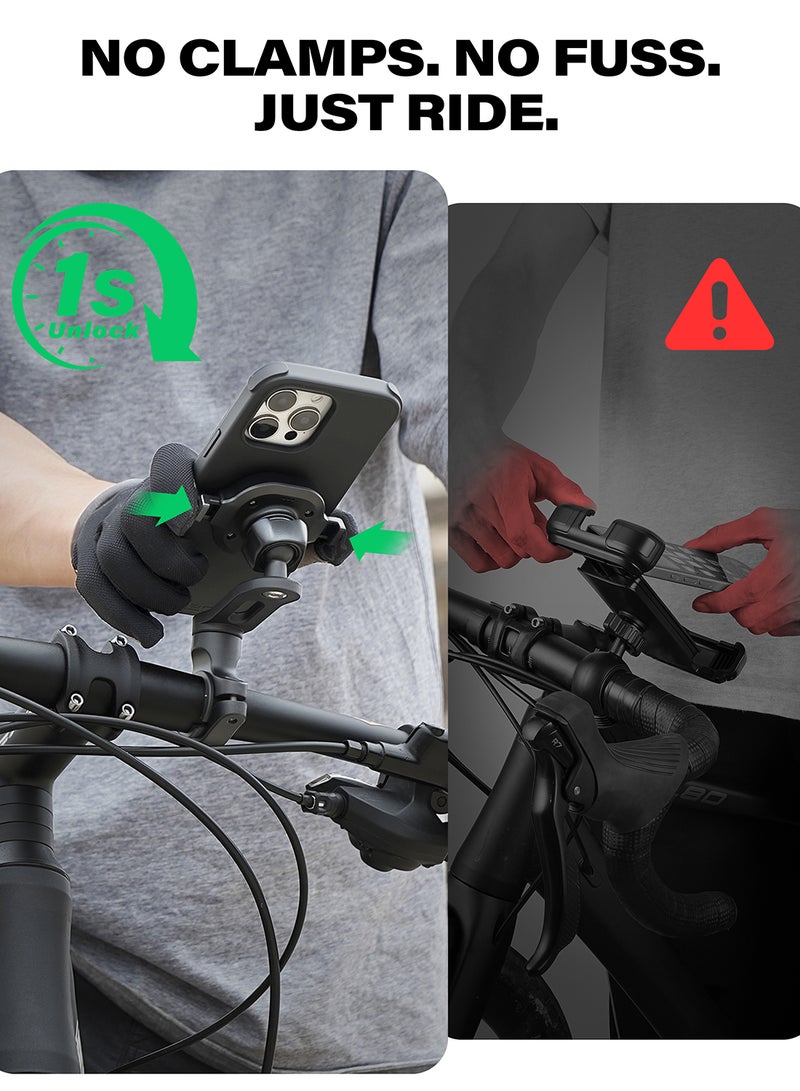A2C One-Lock Ultra-Safe Bike Phone Mount Kit with MagSafe Case for iPhone 15 Pro – 1s Lock & Release, 360° Rotatable Aluminum Handlebar Holder, Never-Drop Design for MTB, Road & Trail Cycling - Image 3